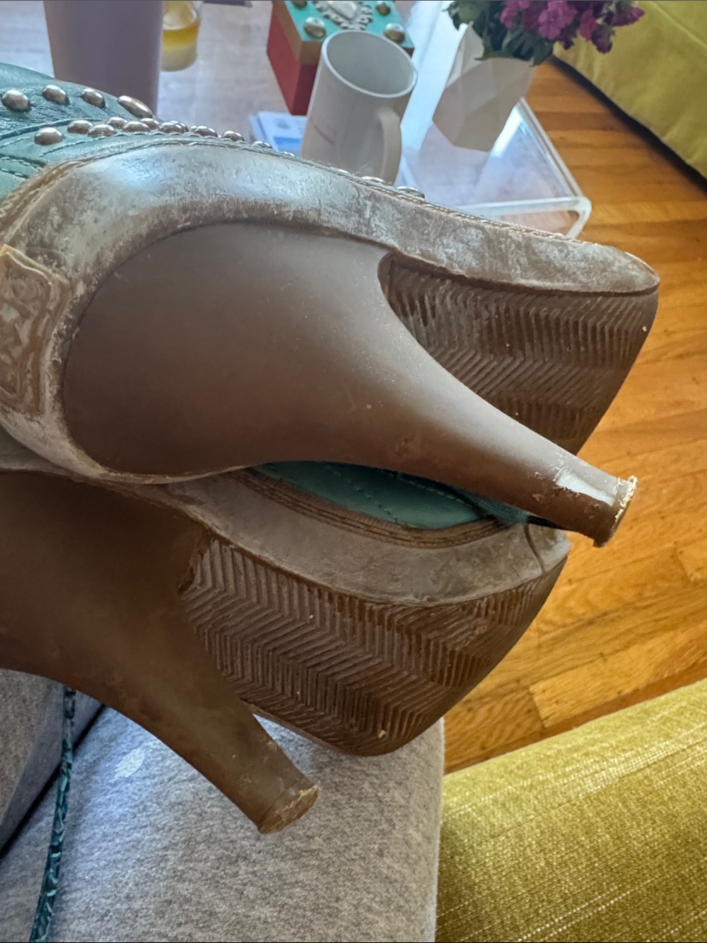 Ash Teal Lace-Up Studded High-Top Heels - Picture 7 of 11